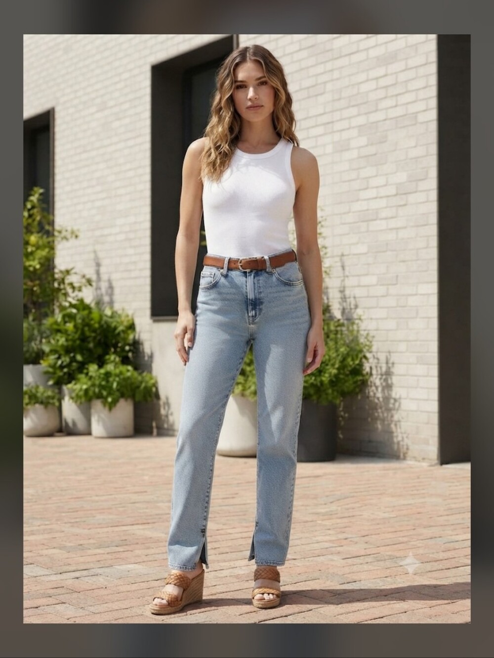 Good American Good Icon High-Rise Light Wash Straight Split Gem Jeans, 8/ 29